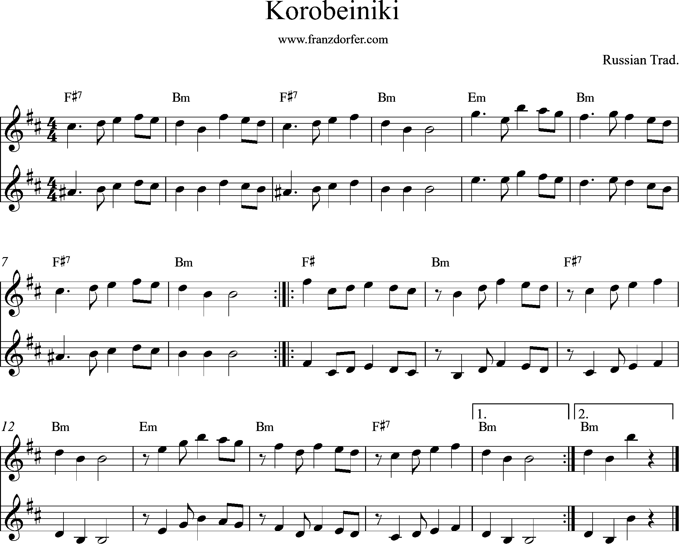 sheetmusic Korobeiniki -Tetris