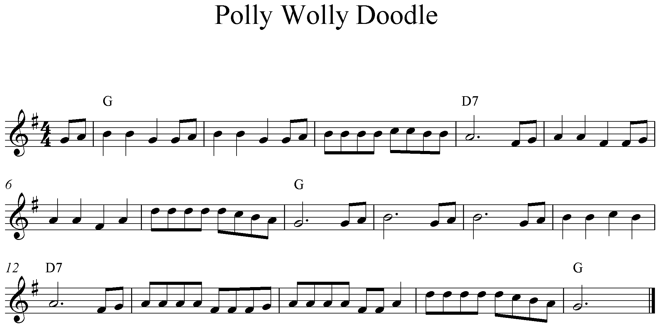 Polly Wolly Doodle Noten G-Dur G-Major