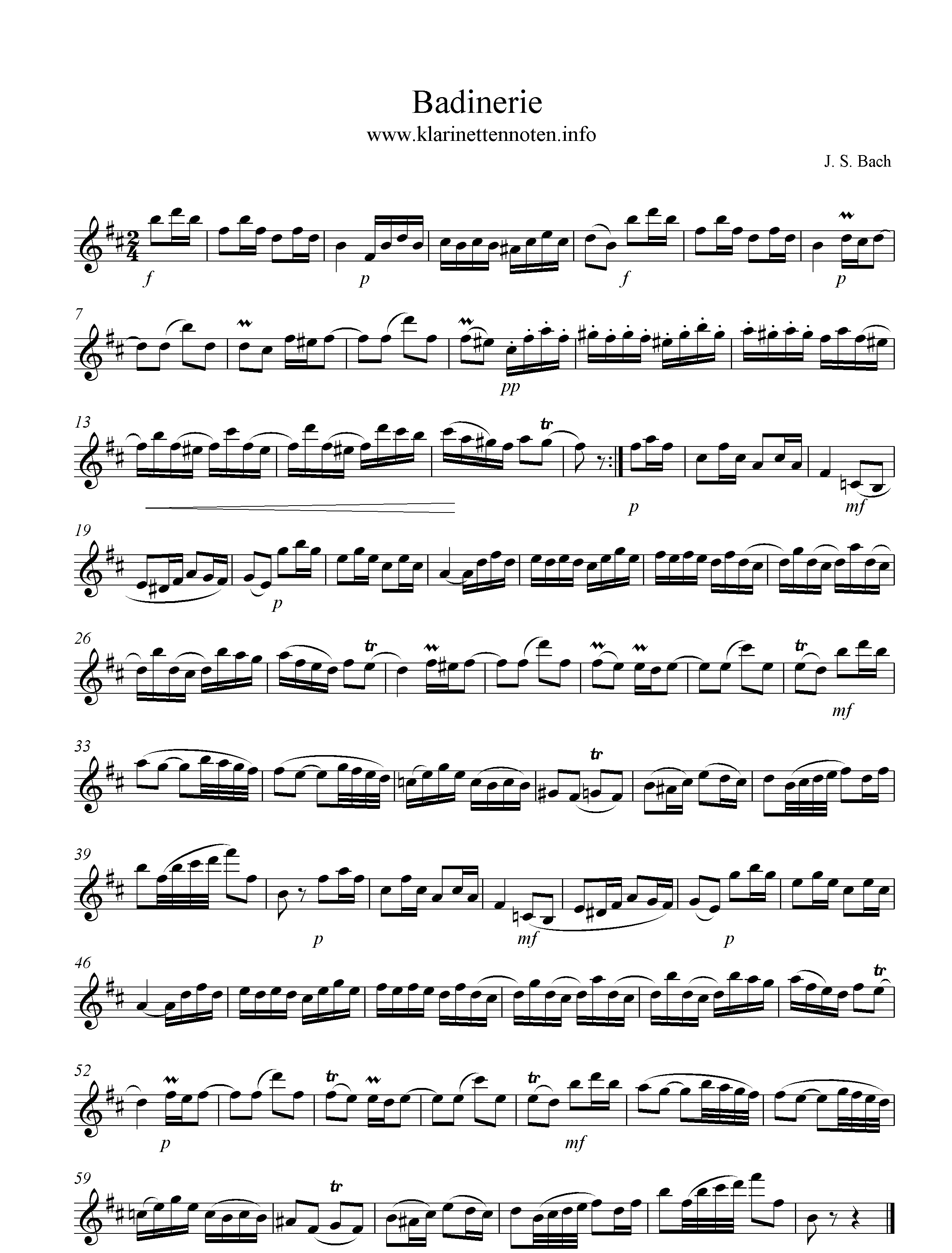 Bach - Badinerie, Clarinet, klarinette, h-moll, b-minor, Noten, freesheeetmusic